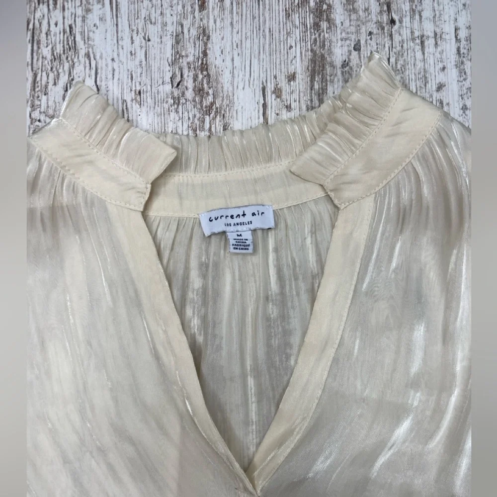 Anthropologie Current Air Ruched‎ Shimmer Blouse Cream Medium EUC